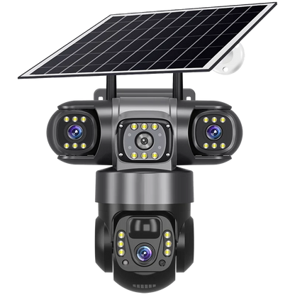 V380 4G WiFi Solar 3-Lens Camera with Solar Panel & Remote Monitoring