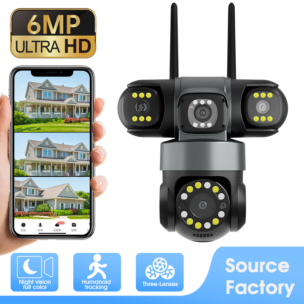 Wireless WiFi Outdoor 3 Lens PTZ Camera 3 in 1 Night Vision CCTV Security Camera
