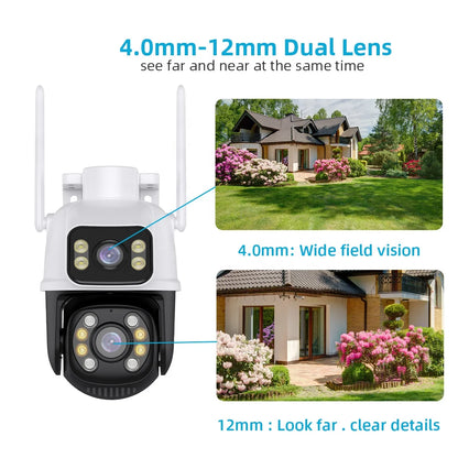 6MP Dual Lens Wi-Fi PTZ Outdoor IP Camera with Night Vision & IP66 Waterproof