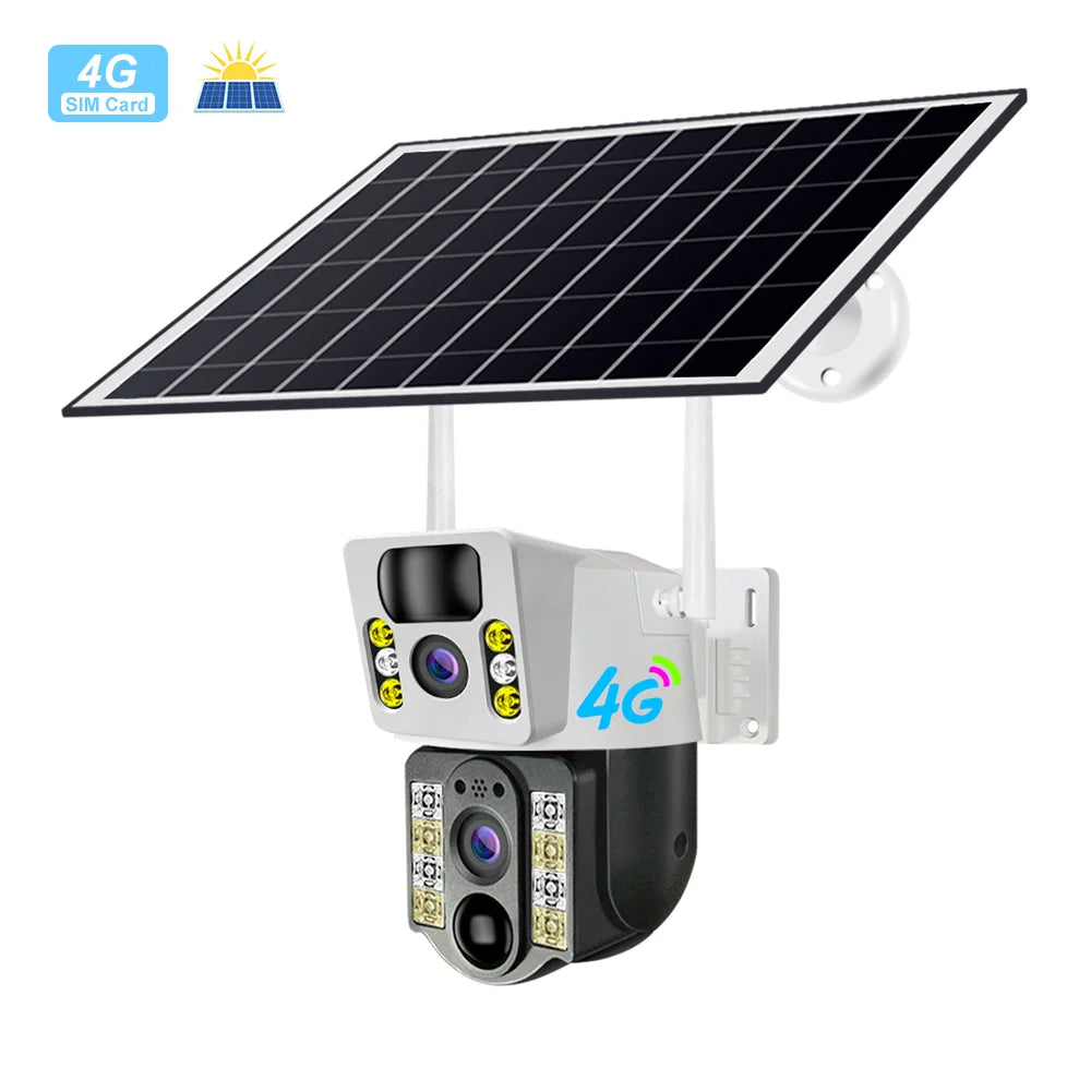 V380 4G Solar Dual‑Lens PTZ Camera 4MP with Battery Power & Remote Monitoring