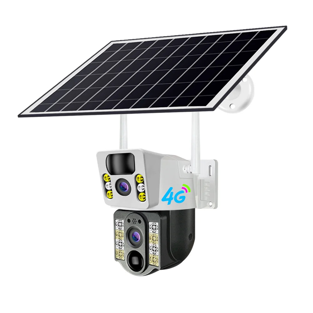 V380 4G Solar Dual‑Lens PTZ Camera 4MP with Battery Power & Remote Monitoring