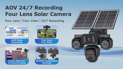 Outdoor 4 Lens Solar Camera 4G SIM CCTV Security Camera Wireless